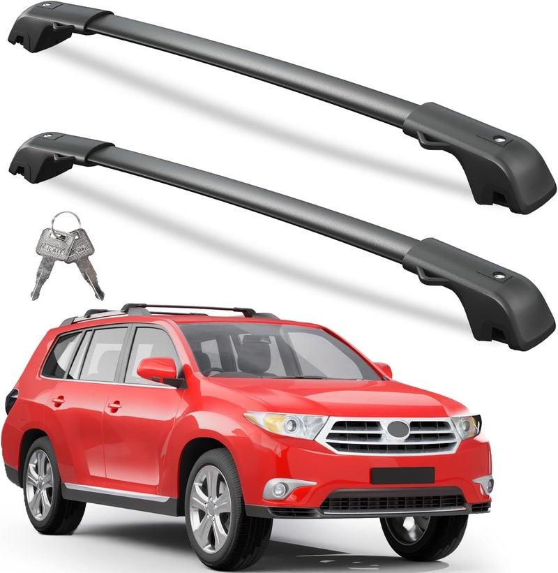 wonderdriver 300lbs Lockable Roof Rack Cross Bars Fit for Toyota Highlander 2008 2009 2010 2011 2012 2013, Heavy Duty Aluminum Lockable Roof Rails Crossbars Black Rooftop Cargo Carrier Luggage - Image 1